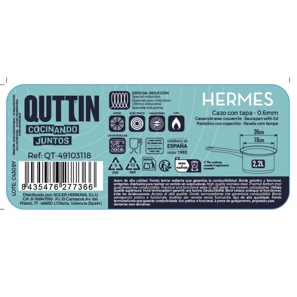 Puodas su dangteliu Quttin Hermes 2,2 L Plienas (8 vnt.)