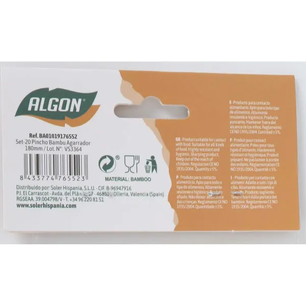 Barbecue Skewer Set Algon Bamboo 20 Pieces 18 cm (24 Units)