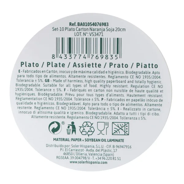 Plāksņu komplekts Algon Oranžs 20 cm 10 Daudzums (24 gb.)