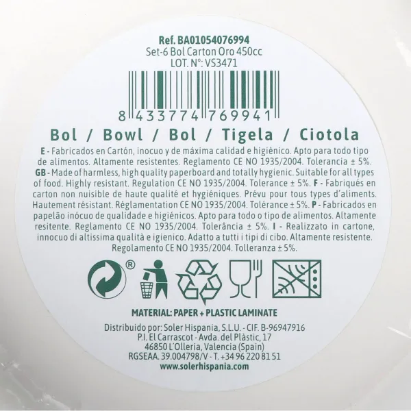 Plokštelių rinkinys Algon Auksinis 450 ml 6 Dalys (18 vnt.)