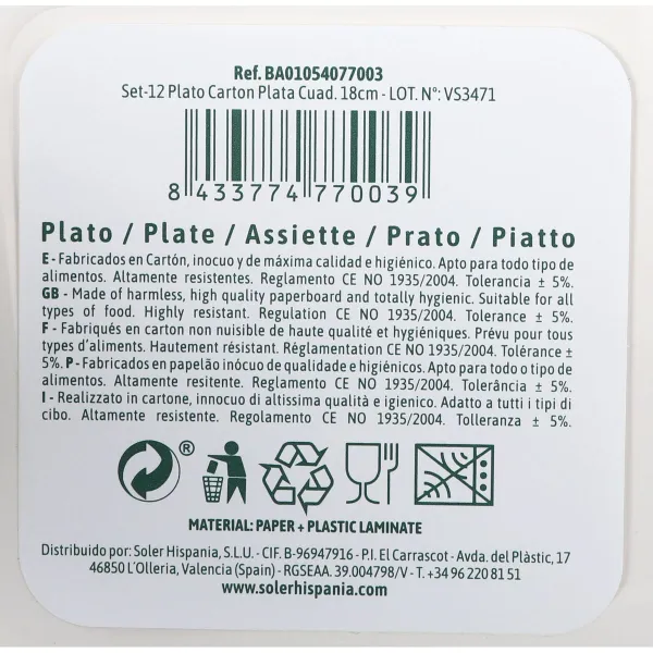 Plāksņu komplekts Algon Sudrabains 18 cm 12 Daudzums (18 gb.)