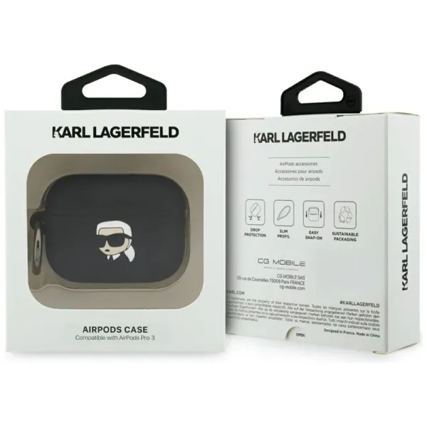 Karl Lagerfeld Silicone Karl Head 3D - AirPods Pro 3 Case (Black)