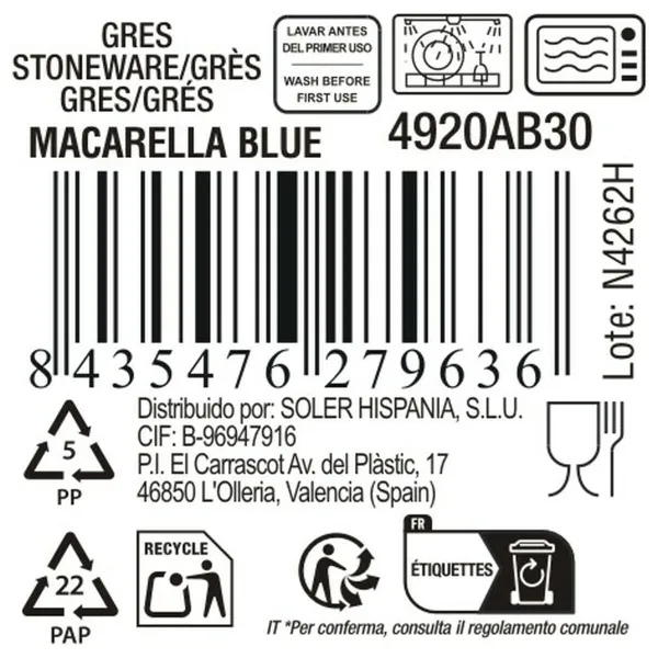 Krūze La Mediterránea Macarella blue 320 ml 0,32 L (36 Vienības)