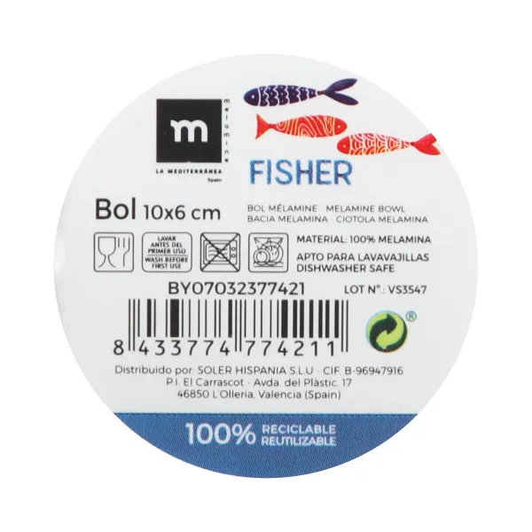 Snack Bowl La Mediterránea Fish 10 x 10 x 6 cm (24 Units)