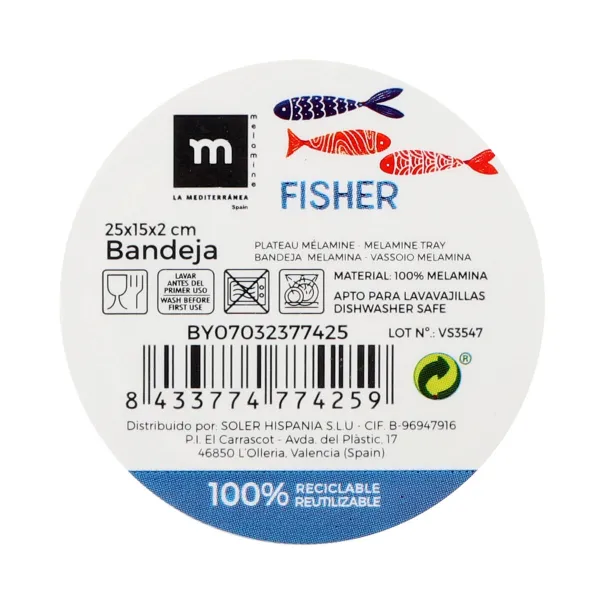 Snack tray La Mediterránea Fish 25 x 15 x 2 cm (12 Units)