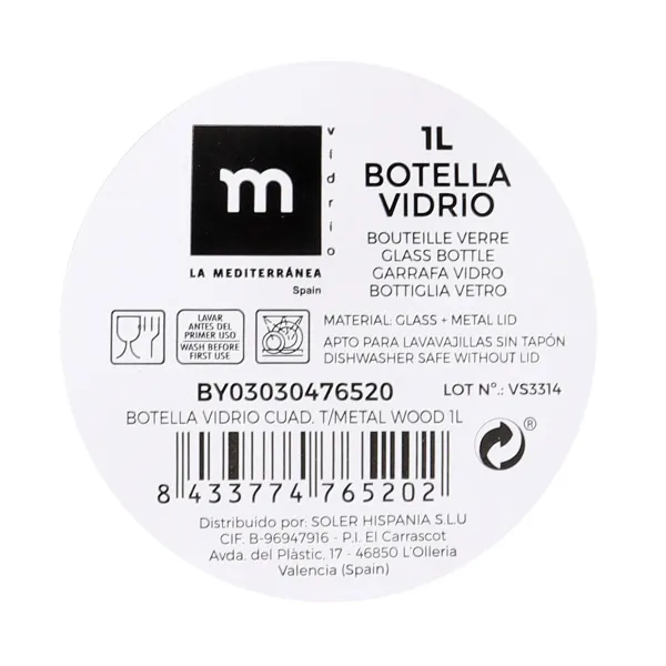 Stikla Pudele La Mediterránea Metāls Stikls 1 L (24 gb.)