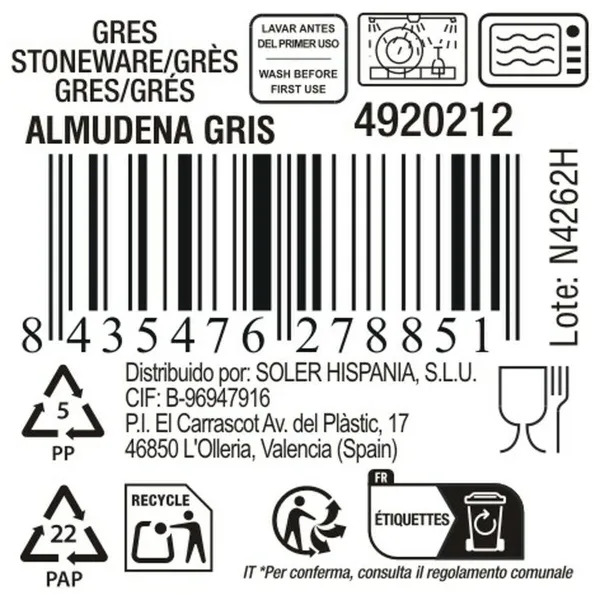 Muki La Mediterránea Almudena Harmaa 330 ml (36 Osaa)