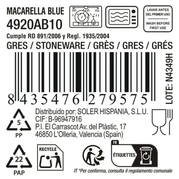 Bowl La Mediterránea Macarella blue Ø 18 cm 1,3 L (16 Units)