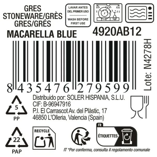 Bļoda La Mediterránea Macarella blue Ø 14 cm 650 ml (24 gb.)