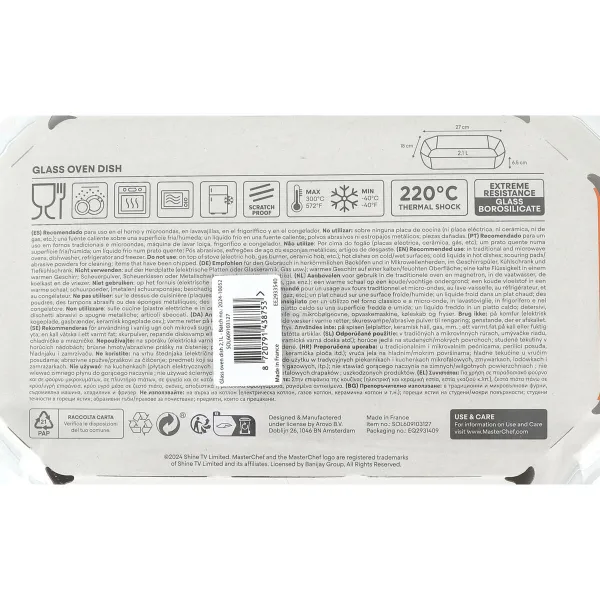 Serving Platter MasterChef Rectangular 2,2 L 27 x 18 cm (5 Units)