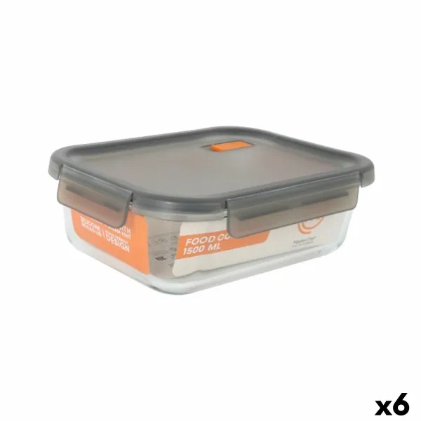 Hermetic Lunch Box MasterChef Grey Transparent Rectangular 1,5 L (6 Units)