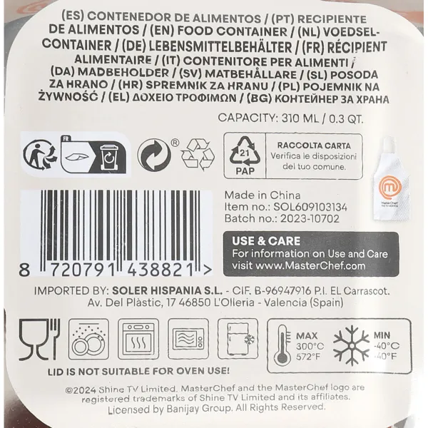 Hermetic Lunch Box MasterChef Grey Transparent Squared 310 ml (12 Units)