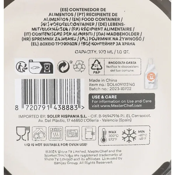 Hermetic Lunch Box MasterChef Grey Transparent Circular 970 ml (6 Units)