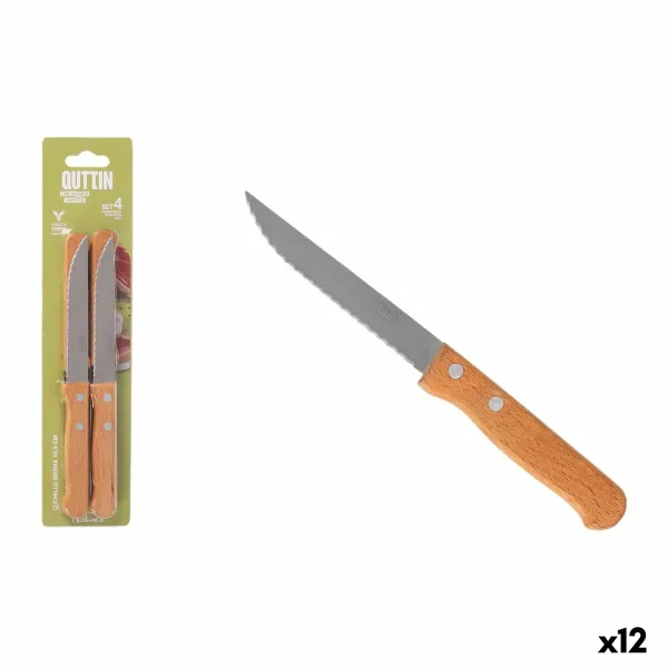 Meat Knife Set Inde Natura Brown Silver 10,5 cm Multi-use 4 Pieces (12 Units)