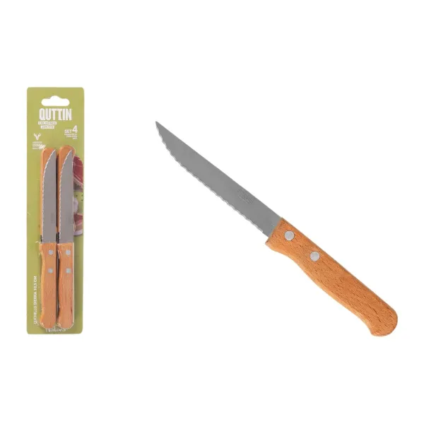 Meat Knife Set Inde Natura Brown Silver 10,5 cm Multi-use 4 Pieces (12 Units)