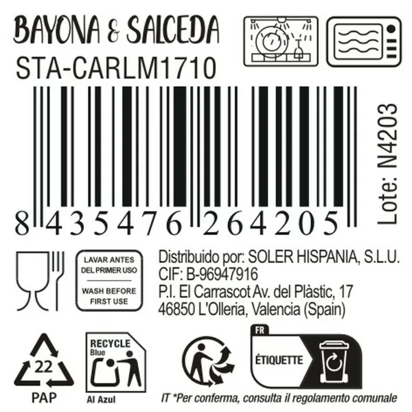 Bowl Santa Clara Bayona & salceda 13 x 13 x 8 cm (12 Units)