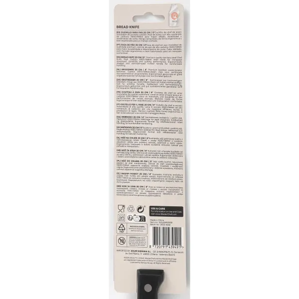 Bread Knife MasterChef 20 cm Black Silver (18 Units)