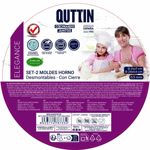 Springform keptuvė Quttin Juoda 24 x 7+28 x 6,8 cm 2 Dalys (6 vnt.)