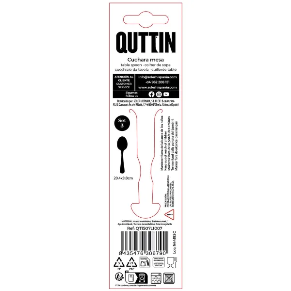 Set of Spoons Quttin Louvre Silver 2 mm 20,4 x 3,8 cm 3 Pieces (12 Units)