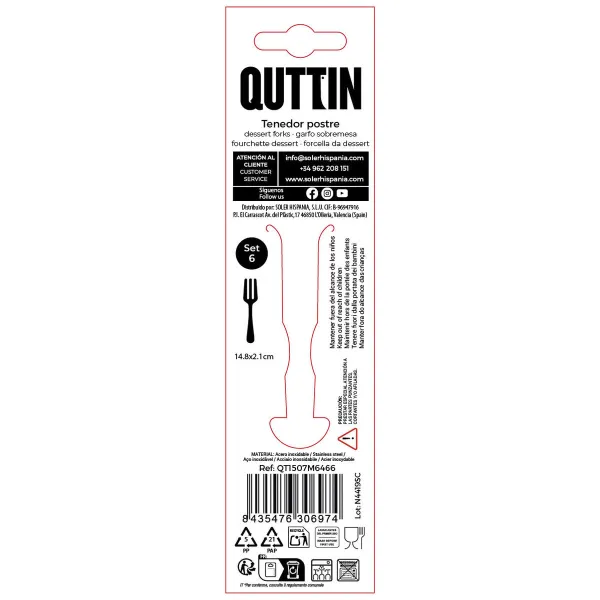 Set of Dessert Forks Quttin 14,8 x 2,1 cm 6 Pieces (12 Units)