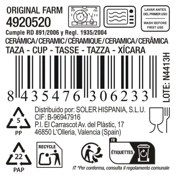 Tea and coffee cup La Mediterránea Original farm 80 ml (24 Units)