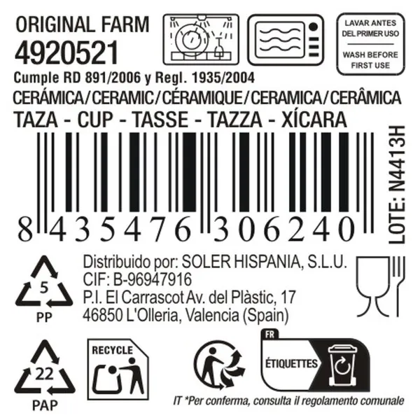 Tea and coffee cup La Mediterránea Original farm 200 ml (24 Units)
