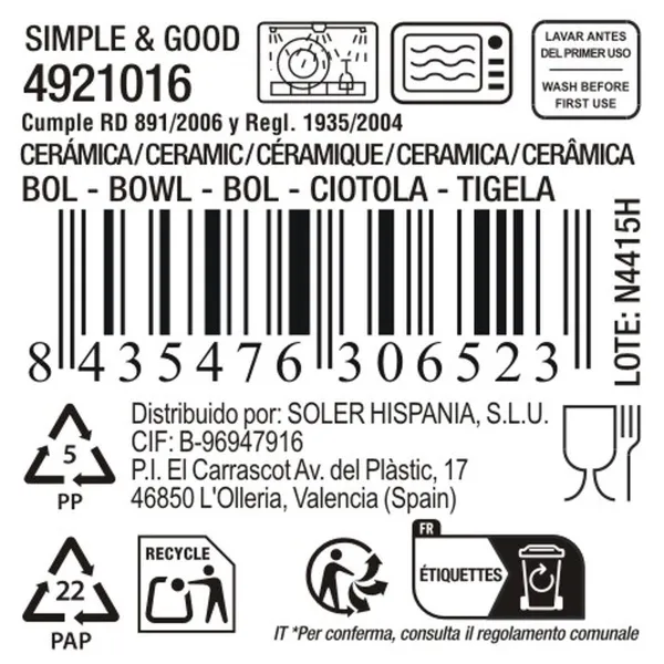 Bowl La Mediterránea Simple&good 630 ml (16 Units)