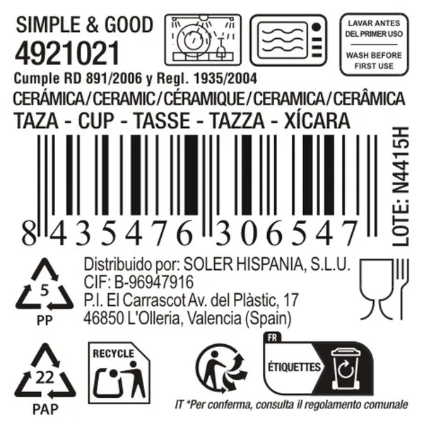 Arbatos ir kavos puodelis La Mediterránea Simple&good 180 ml (24 vnt.)