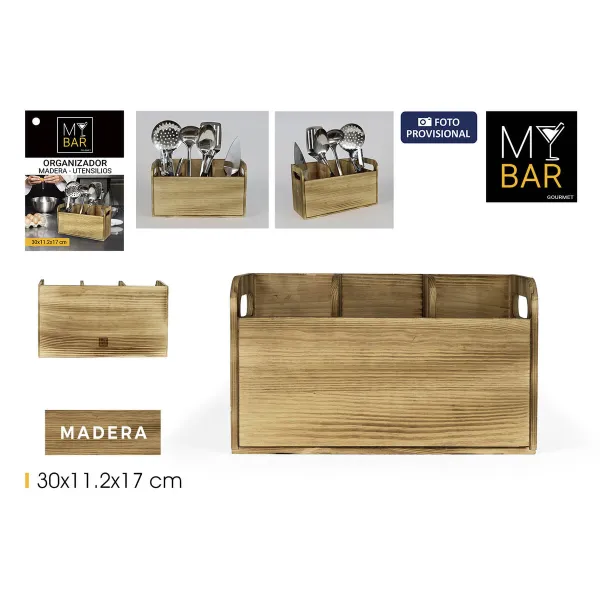 Pot for Kitchen Utensils My Bar Wood 30 x 11,2 x 17 cm (6 Units)