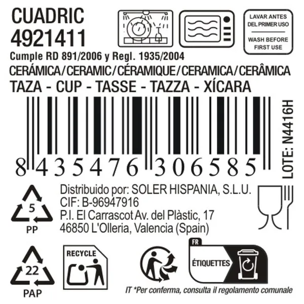 Cup La Mediterránea Cuadric 220 ml Ceramic (24 Units)