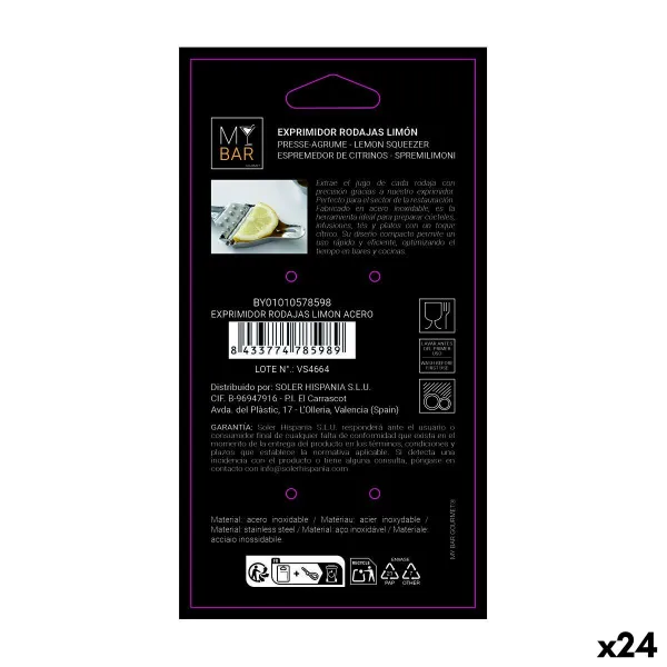 Exprimidor My Bar Silver Steel 12,8 x 6,5 cm (24 Units)