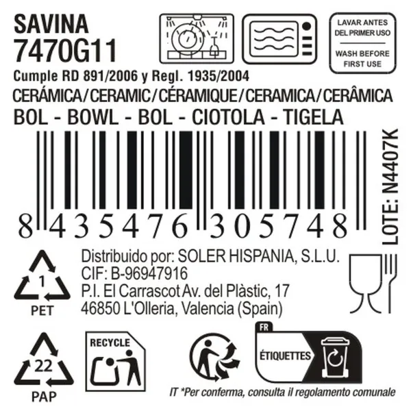 Bļoda La Mediterránea Savina Zils Balts Keramika 730 ml (12 gb.)