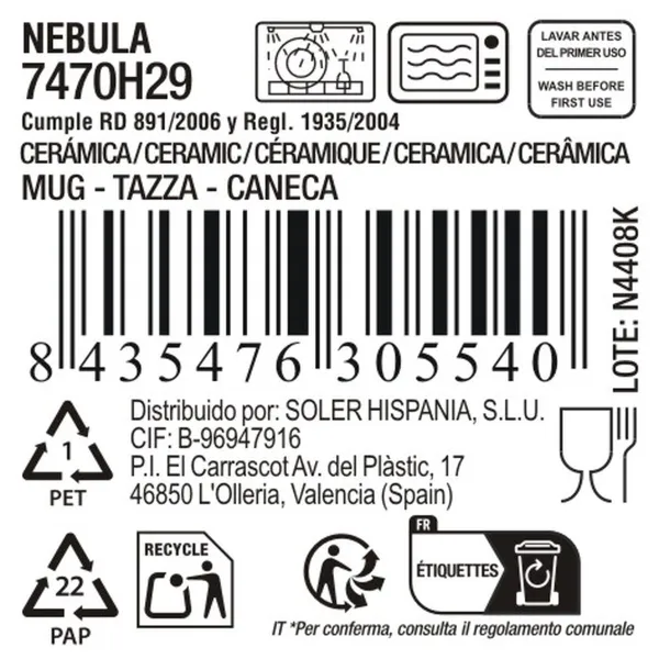 Muki La Mediterránea Nebula Harmaa 410 ml Keraminen (18 osaa)