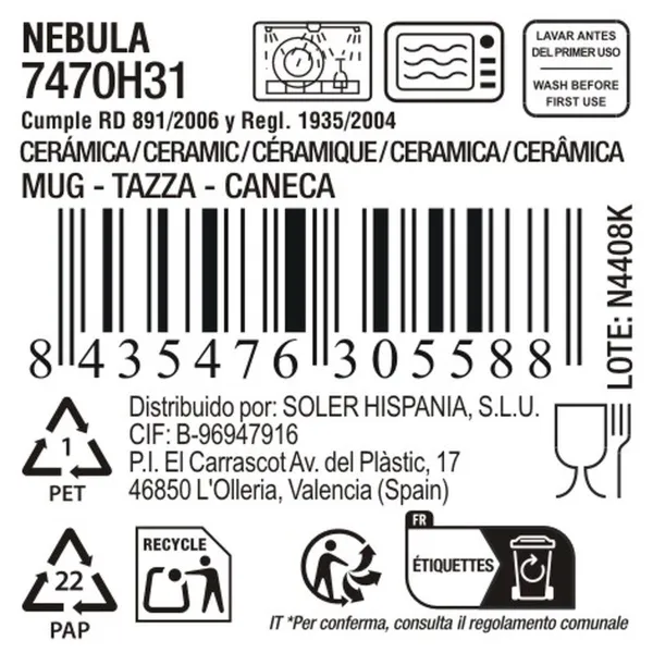 Mug La Mediterránea Nebula Grey 180 ml Ceramic (24 Units)