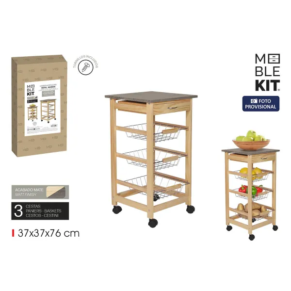 Vegetable trolley MobleKit Brown Grey Wood Metal 37 x 37 x 76 cm (2 Units)