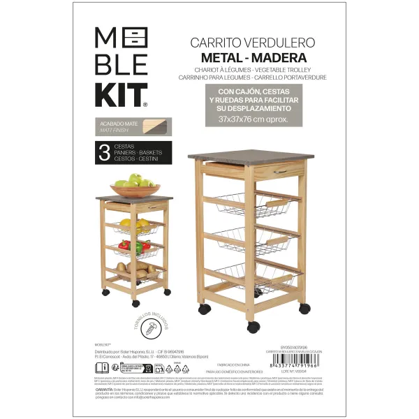 Kasviskärry MobleKit Ruskea Harmaa Puu Metalli 37 x 37 x 76 cm (2 osaa)