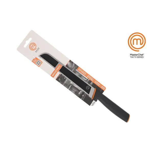 Bread Knife MasterChef Stainless steel 20 cm Black Silver (12 Units)