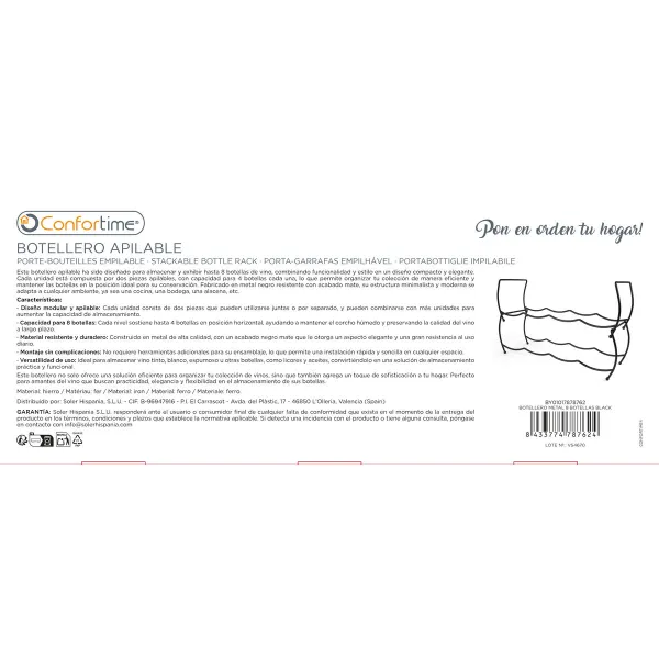 Bottle rack Confortime Black 43 x 15 x 28 cm (8 Units)