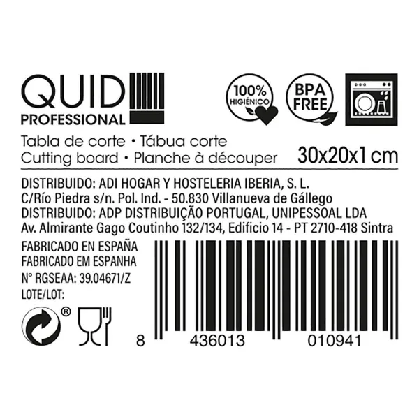 Pjaustymo lenta Quid Professional Accessories Balta Plastmasinis 30 x 20 x 1 cm