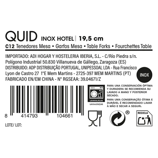 Haarukkasetti Quid Hotel Metalli Ruostumaton teräs 19,5 cm 12 osaa
