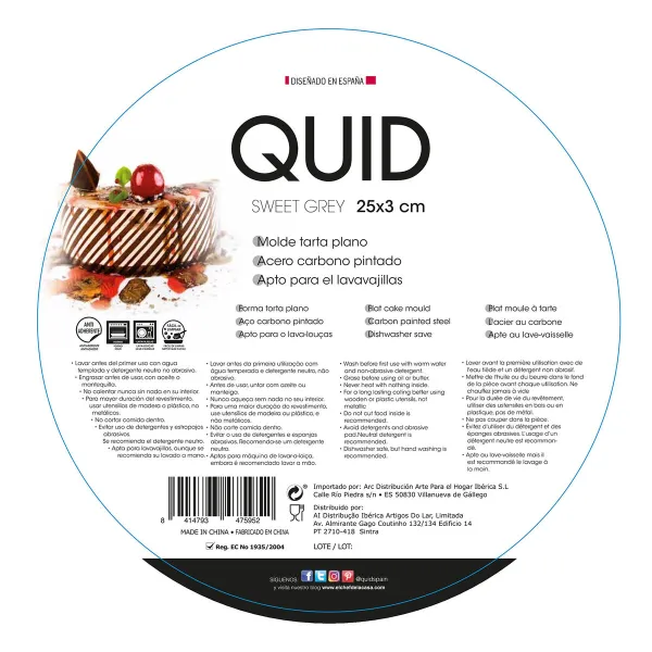Cake Mould Quid Sweet Grey Black Metal 25 x 3 cm