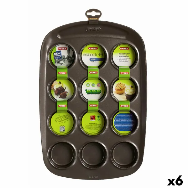 Muffin Tray Pyrex Asimetria Black 38 x 25 x 5 cm (6 Units)