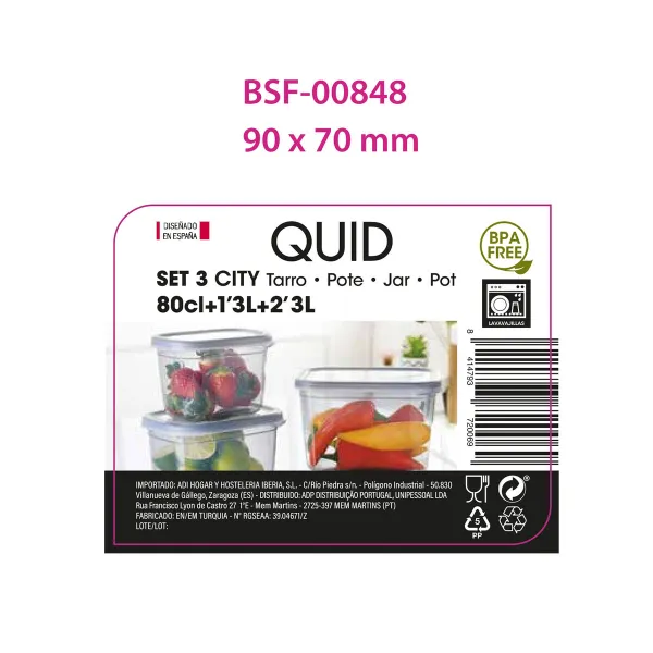 Set of lunch boxes Quid City Grey Plastic Rectangular 3 Pieces