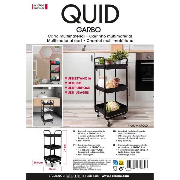 Vegetable trolley Quid Apolo Black Metal 34,5 x 29,5 x 77 cm