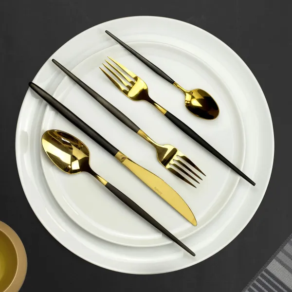 Teaspoons Amefa Soprano Black Golden Metal Coffee 12 Units