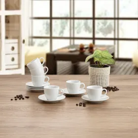 Cup with Plate Quid New Renova White Ceramic 90 ml (6 Units)