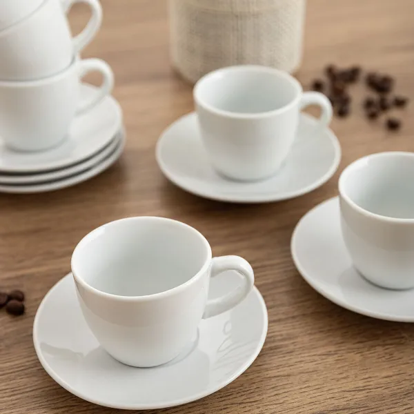 Cup with Plate Quid New Renova White Ceramic 90 ml (6 Units)