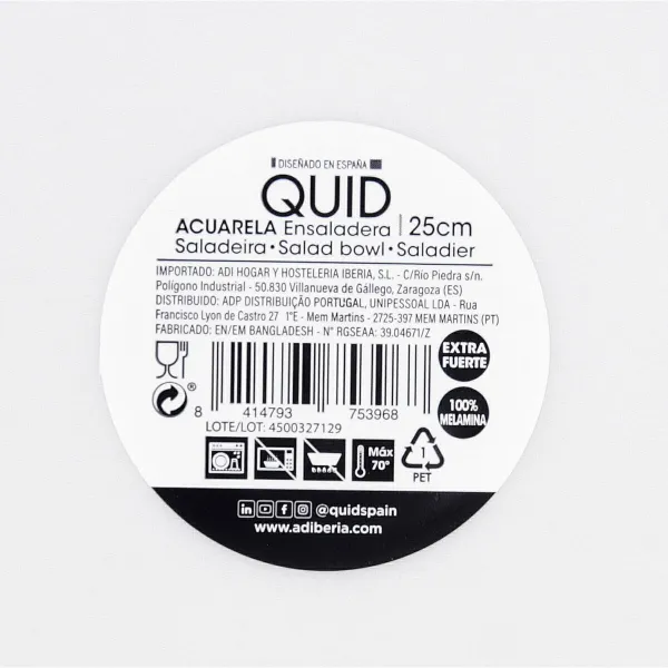 Salātu Trauks Quid Acuarela Balts Bioplastika 25 x 12 cm (12 gb.)