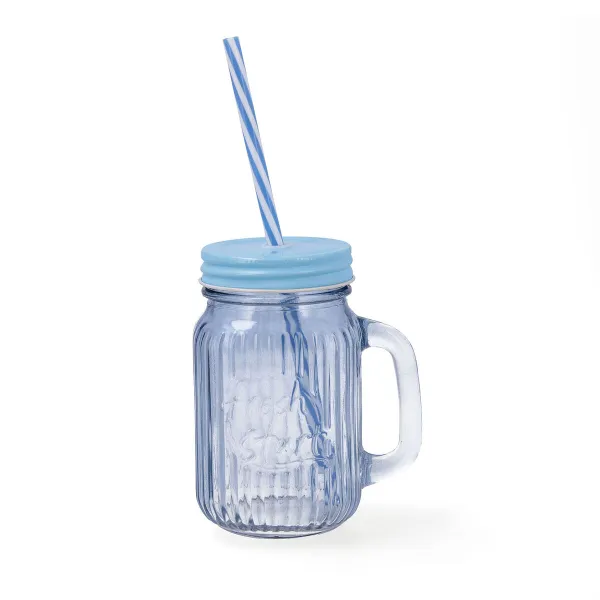 Stiklinė su Dangteliu ir Šiaudeliu Quid Maison Mėlyna stiklas 450 ml (12 vnt.)