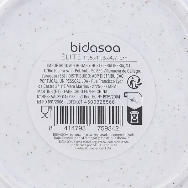 Snack Bowl Bidasoa Elite White Ceramic 11,5 x 11,3 x 4,7 cm (8 Units)